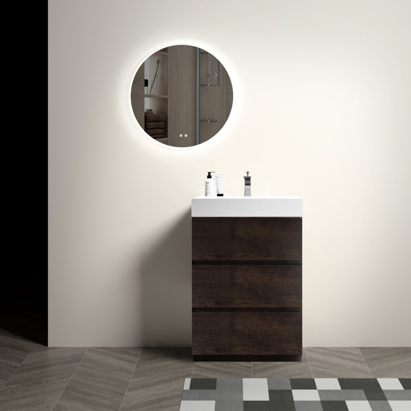 Meuble-lavabo de 36 po avec lavabo, rangement luxueux, finition élégante, lavabo à objets moderne, Noyer, 24", Blanc