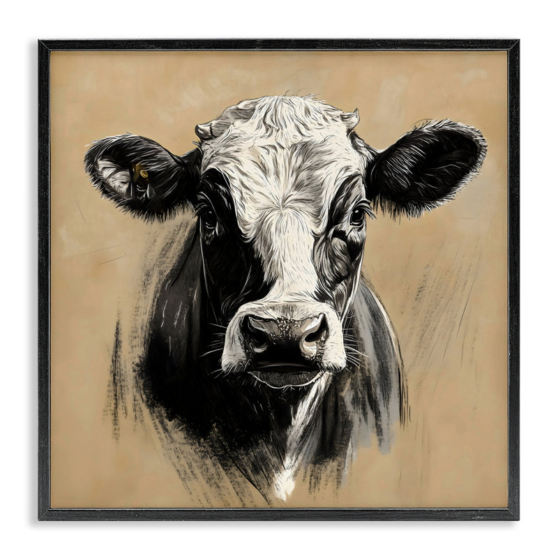 Vache laitière brossée, estampe numérique, design by Creative Studio, Giclée encadrée noir minuit, H 12 po x l 12 po