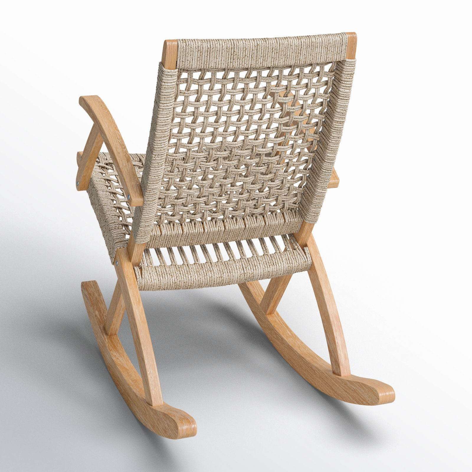 Brayson Eucalyptus Patio Rocking Chair, Light Brown/Wheat Rope