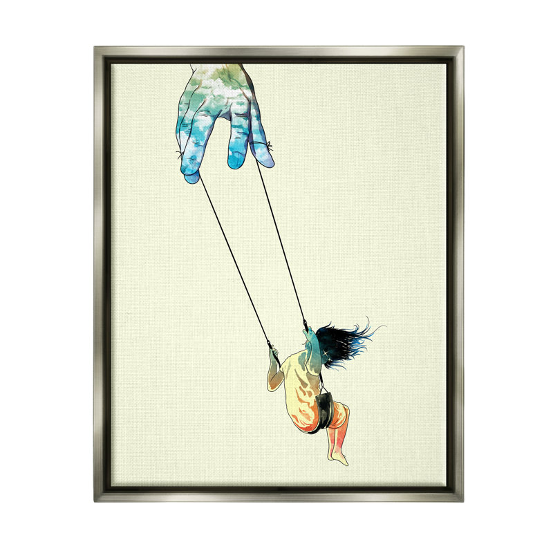 Imaginative Marionette Girl on Swing par Matheus Lopes Castro - peinture sur toile, H 21 po x l 17 po x P 1,7 po