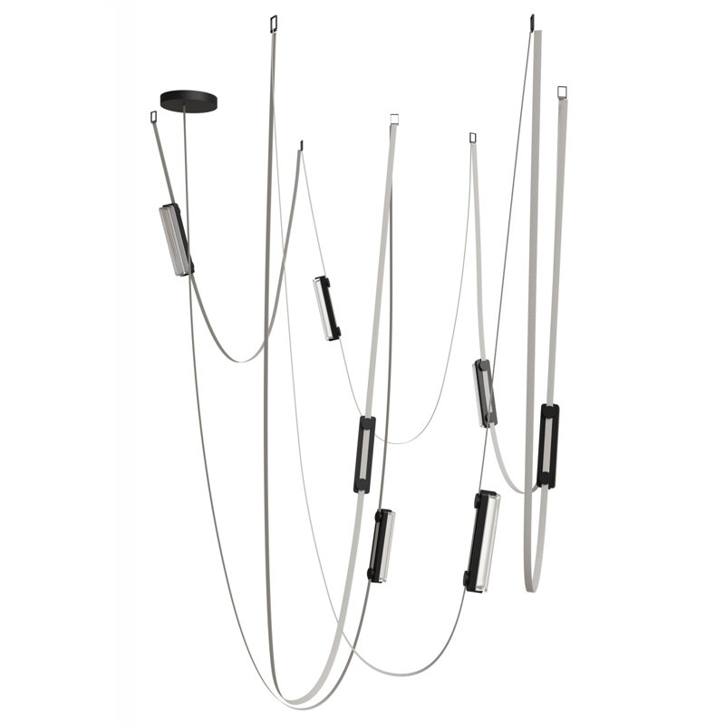  Fremont ​belt 7-light 826"l Pendant In Ivory/clear Ribbed Glass Bars, 826" H, Ivory, 7 Lights