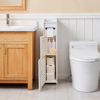 Toilet Paper Holder Stand, Slim Bathroom Storage Cabinet, Narrow Toilet Paper Cabinet For Small Space