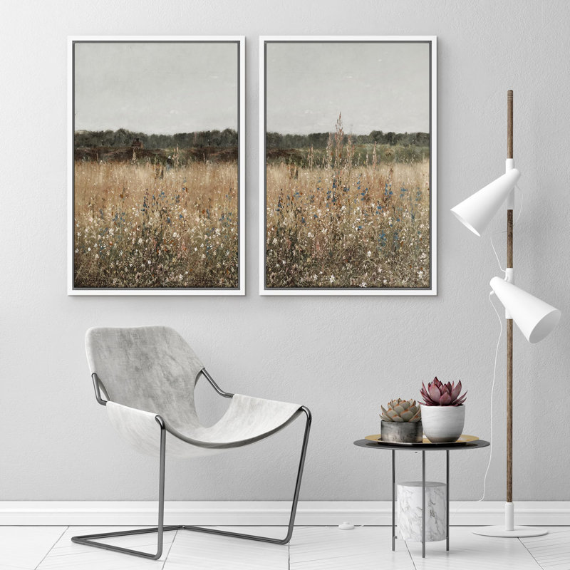 "Wildflower Elegance", fond floral aux tons doux avec charme rustique, art mural moderne, 2 pièces, H 36 po x l 24 po, Blanc