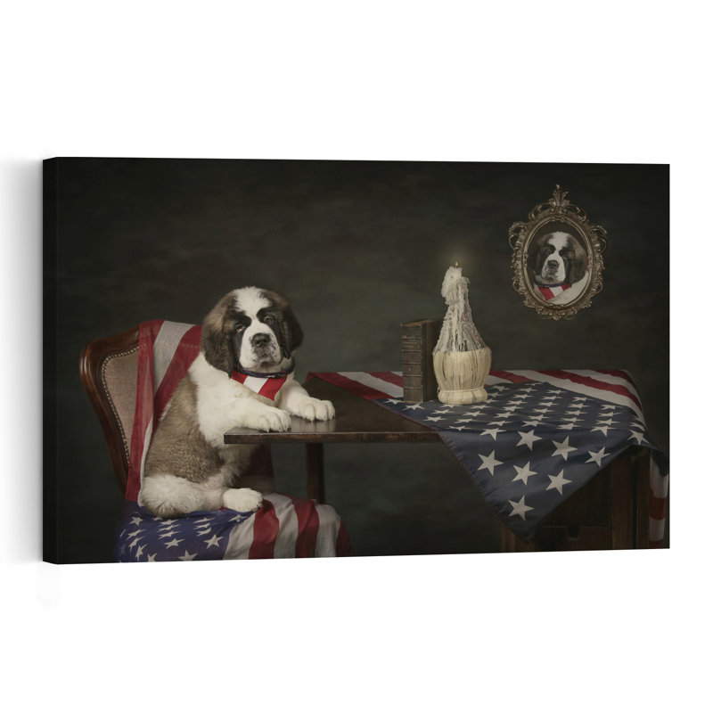 Affiche murale vintage classique représentant un chiot Saint-Bernard patriotique, 40" H x 60" W