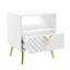 Table de bout avec 1 tiroir de rangement et pieds en métal, blanc brillant