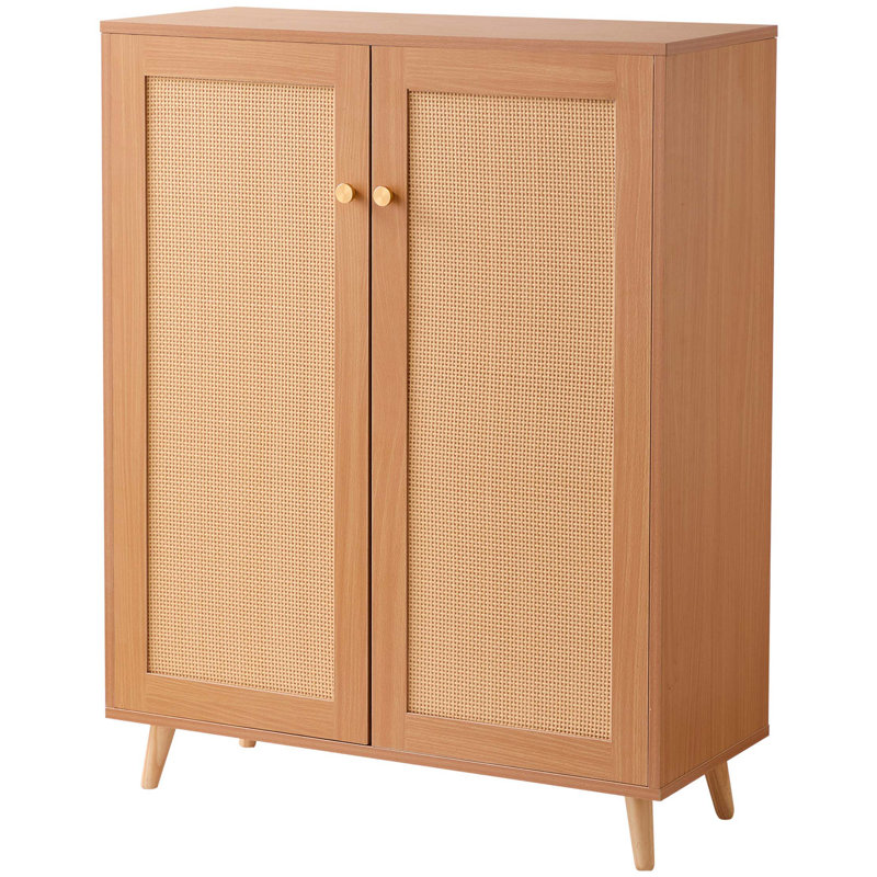 Armoire de rangement minimaliste à chaussures en rotin avec tablettes réglables