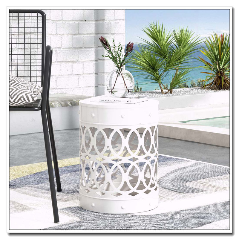 Table de bout d'extérieur en métal, Blanc, 1