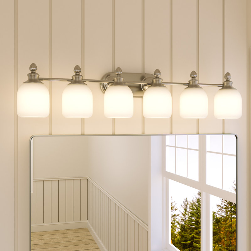 Éclairage de meuble-lavabo à intensité variable avec abat-jour en verre givré, Nickel brossé, 6