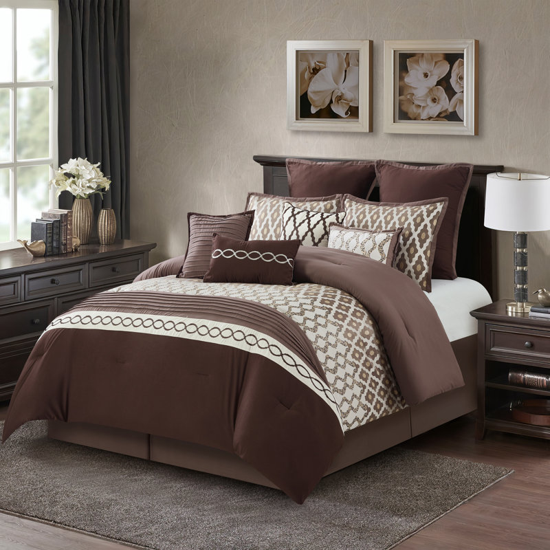 California King Brown Microfiber Geometric Comforter Set