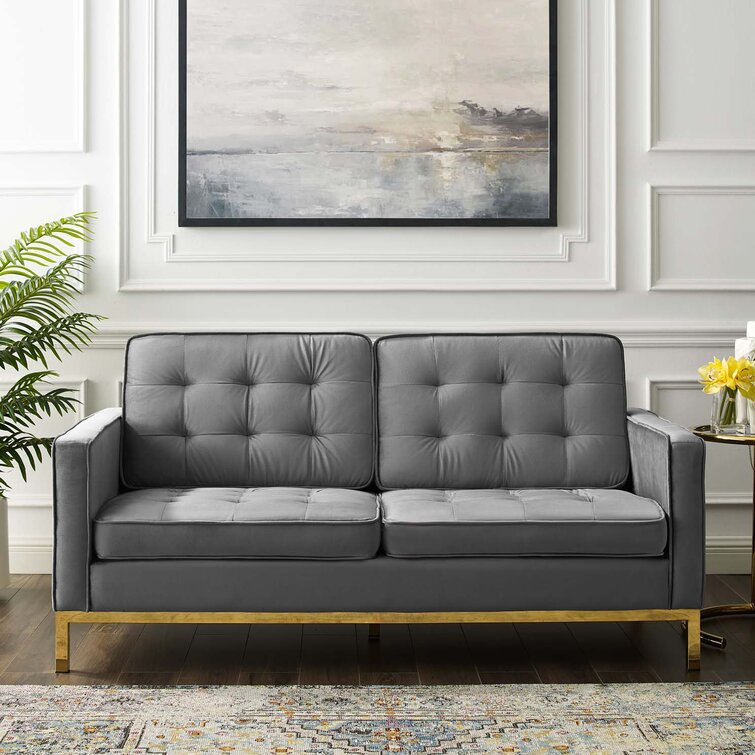 Modern 63 Gray Velvet Curved Sofa Love Seat Sofa Pillows Included