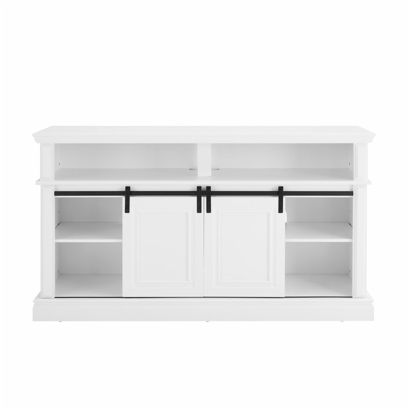 Meuble télé 65 po avec bordure en pierre artificielle, Blanc antique