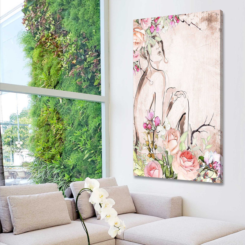«Nude, Floral Garden (Vertical)» par Jodi - impression, Toile tendue, H 60 po x l 36 po x P 1,5 po