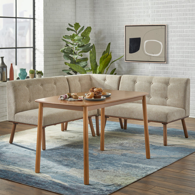 5 - Person Solid Wood Top Four Leg Dining Set, Beige/Walnut