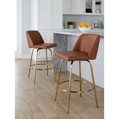 Thea 26" Fixed-Height Counter Stools with Metal Legs & Round Footrest