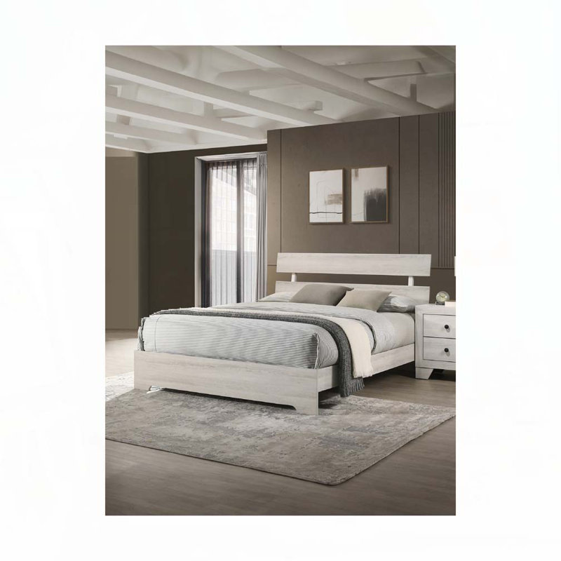 Low-profile Platform Bed, White Washed, Queen
