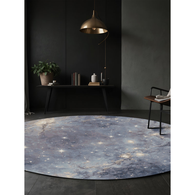 Tapis gris soyeux et moelleux, Rond 8 pi