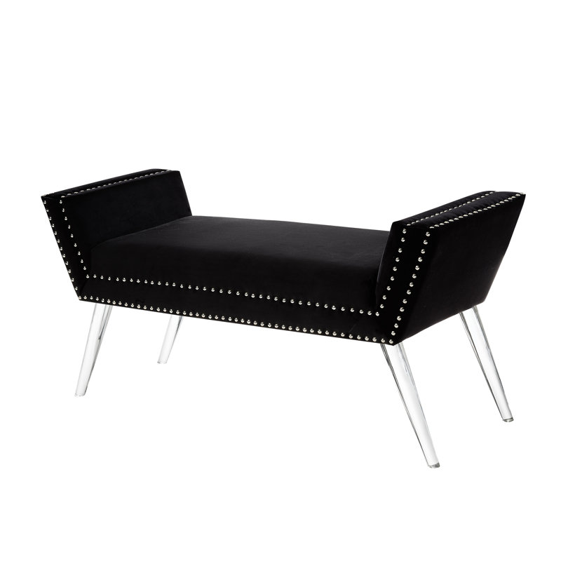 Banc rembourré en velours noir et transparent 45 po Turner, Noir