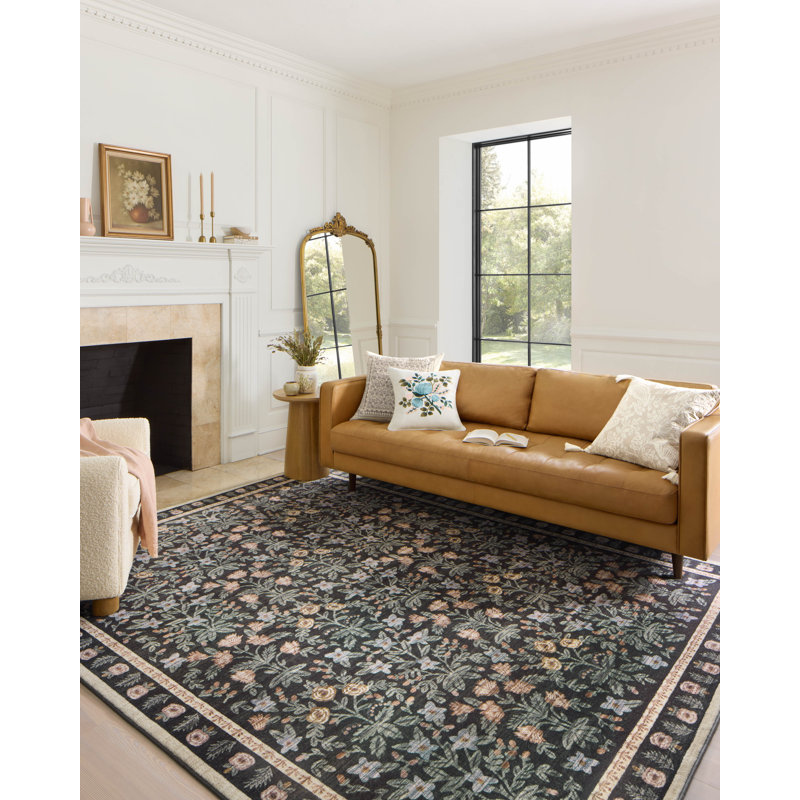 Rifle Paper Co. x Loloi Eden Mughal Garden Black Rug feat. CloudPile, Square 1'6"