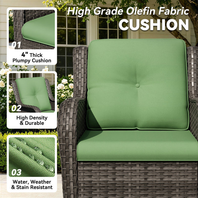 2-Person Polyethylene (PE) Wicker Outdoor Lounge Armchair with Cushions, Green