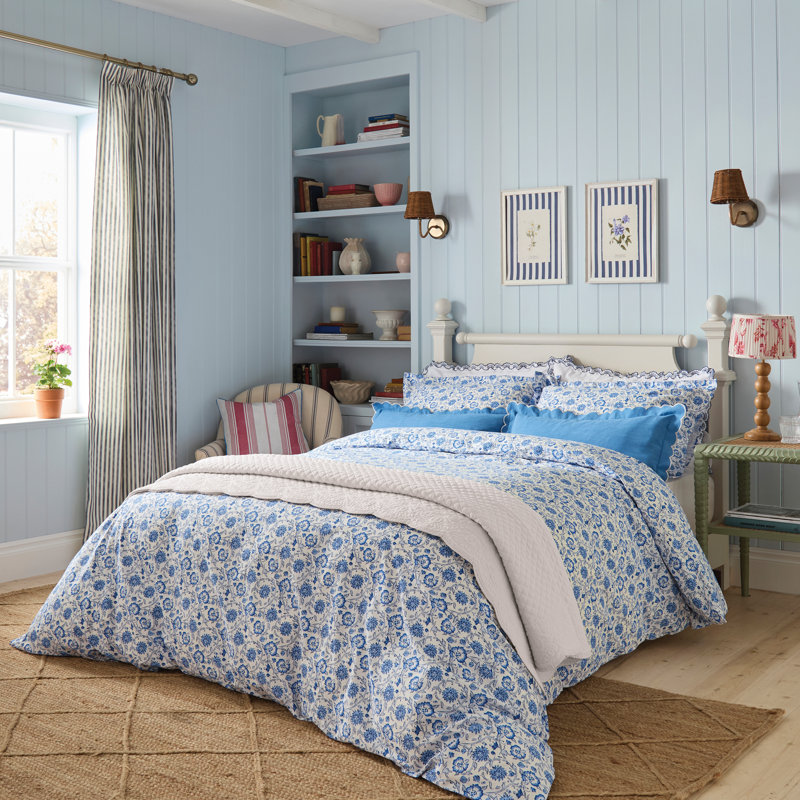 Twirl Floral Cotton Duvet Cover Set, King Duvet Cover + 2 Pillowcases