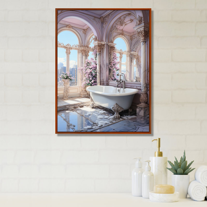 Salle de bain pastel Serenity II - Art mural de salle de bain, H 40 po x l 30 po x P 1,5 po, Cadre flottant brun