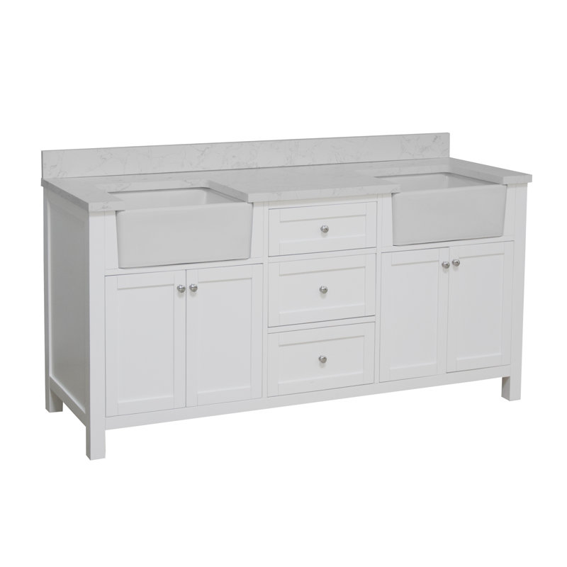 Yorkshire 72'' Double Bathroom Vanity with Engineered Stone Top, White