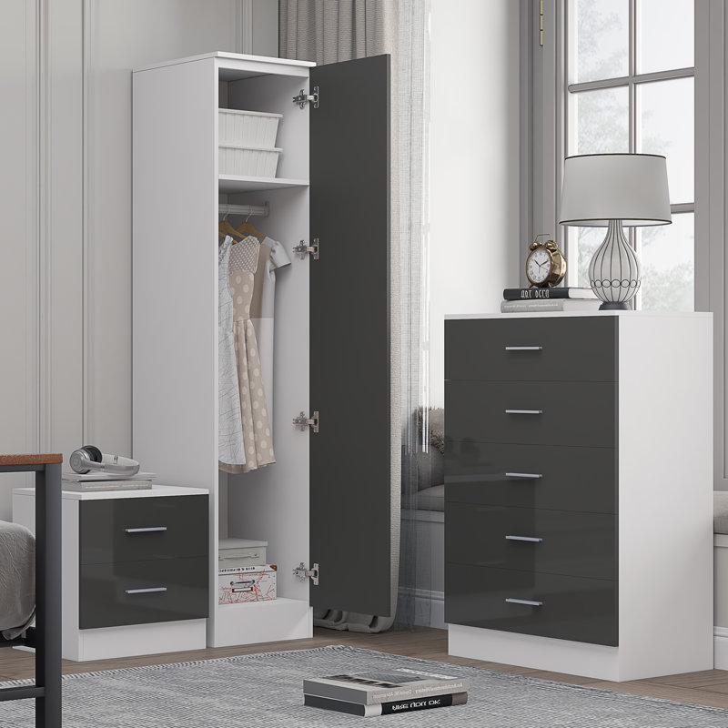 Eva Bedroom Set, Grey Gloss / Matt White