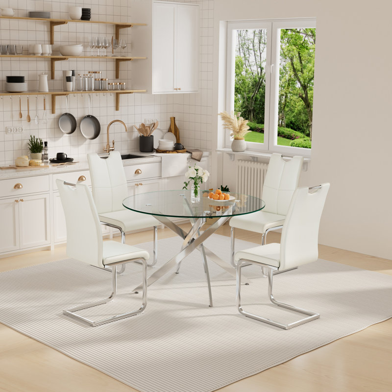 Ensemble de salle à manger 7 pièces, 5, Blanc / argent