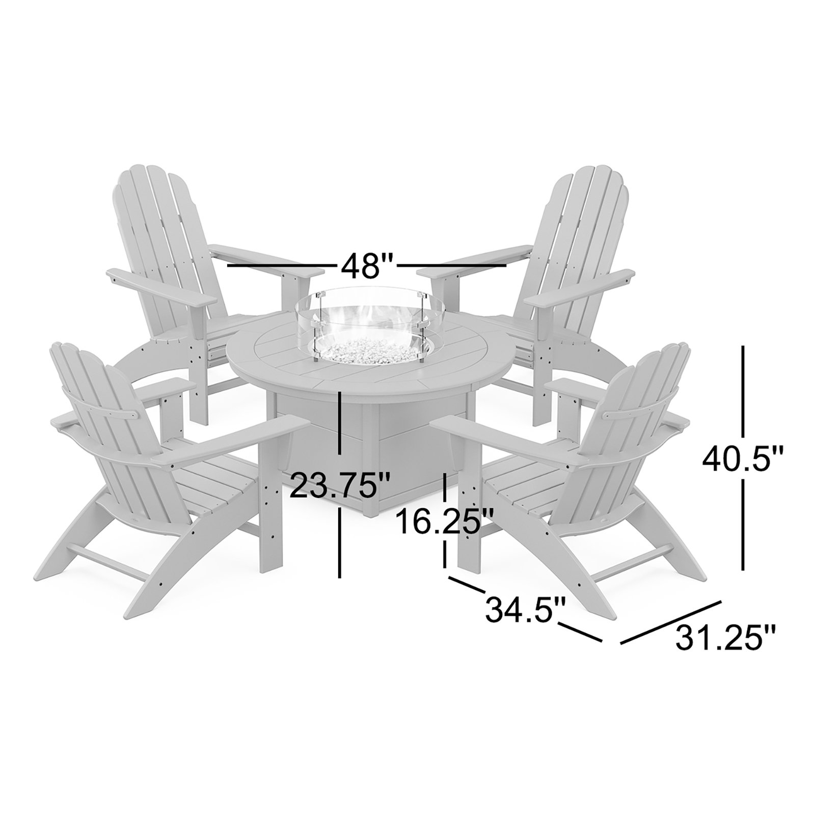 Vineyard Curveback Adirondack 5-Piece Conversation Set with Fire Pit Table, White