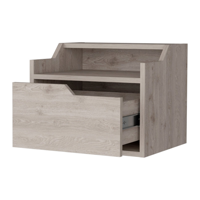 Table de chevet flottante avec tiroir et double tablette Florence, Gris
