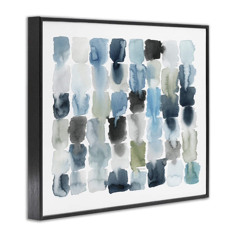 «Ocean Inspired Abstract Tiles» bleu vert aquarelle surdimensionné encadré noir, art texturé par Grace Popp
