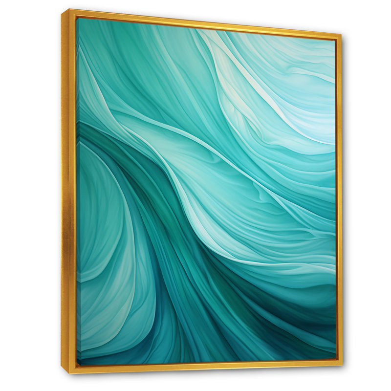 Turquoise, gauchissement des vagues - reproduction d'art sur toile abstraite, Cadre flottant doré, H 32 po x l 24 po