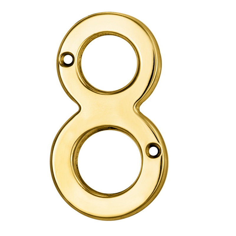 Clapham 7cm H Brass House Number, Polished Brass, 8
