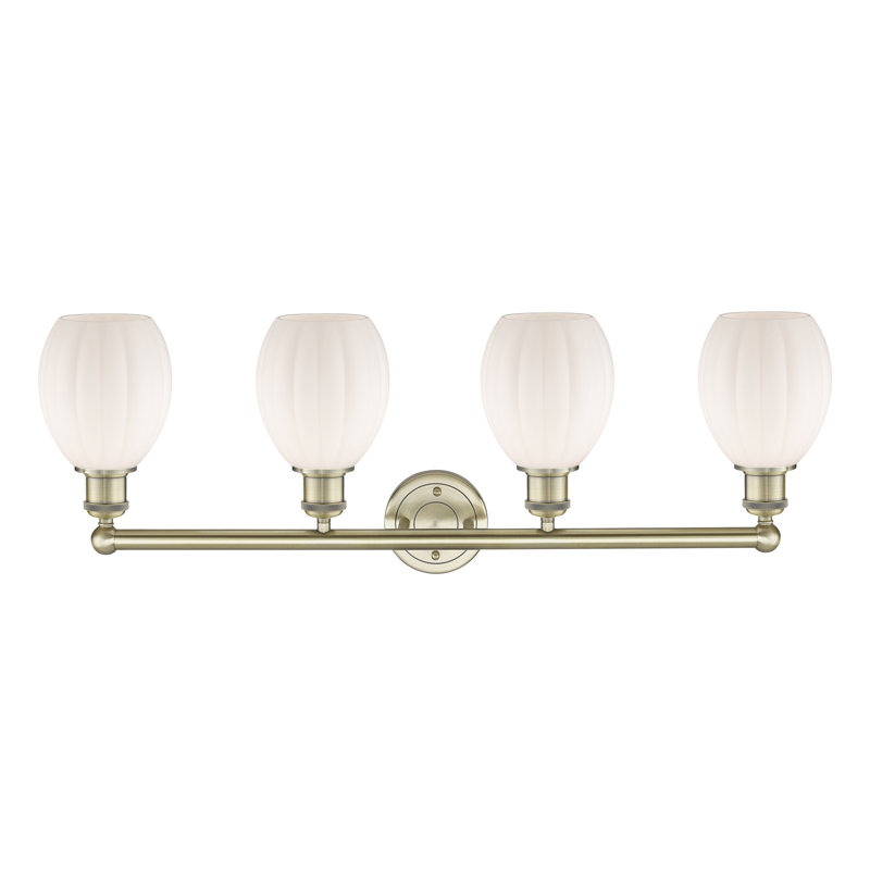 Éclairage pour meuble-lavabo 4 lumières 32,5 pouces Bolduc, Blanc mat, Laiton antique