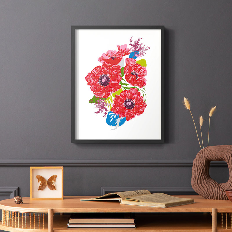 Brilliant Poppies I, reproduction encadrée - bois massif, Noir, H 14 po x l 11 po