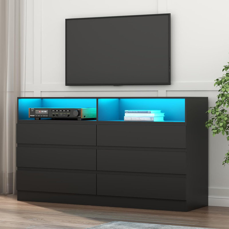 Elsgard 47.24'' W 6 - Drawer Dresser, Black