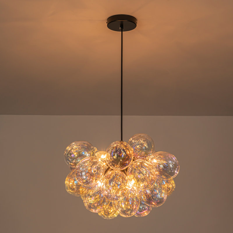 Isley 6 - Light Dimmable Iridescent Glass Globe Bubble Chandelier, Matte Black