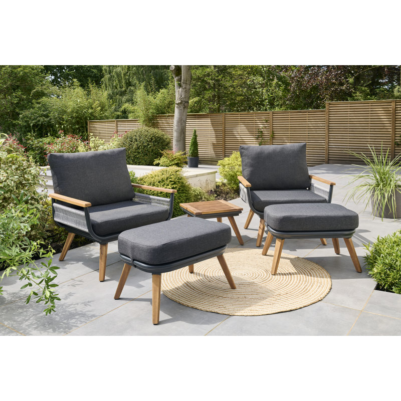 Kimora Relax Bistro Set with Footstools - Grey Cushions