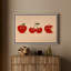Playful Apples and Cherries with Expressive Faces Illustration Framed Print Wall Art-744735331-744735328