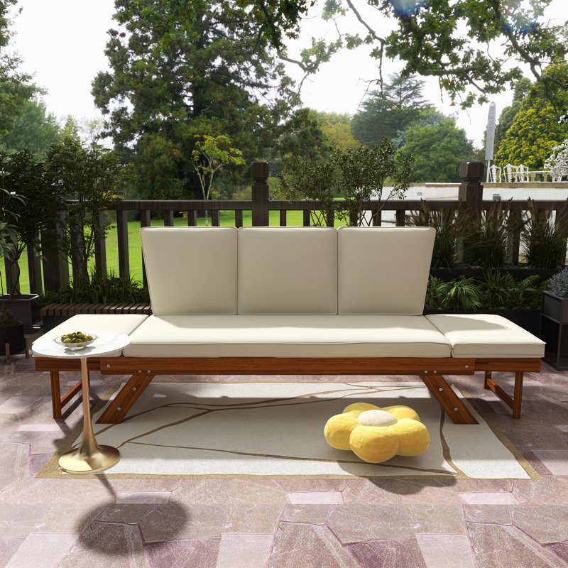 Outdoor Patio Wooden Daybed Sofa Chaise Lounge With Cushions