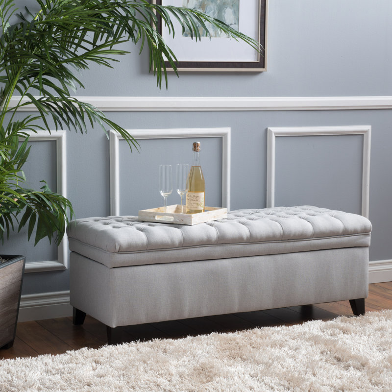 Cancic 50" Wide Tufted Rectangle Storage Ottoman, Light Gray Polyester