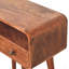 Mini console incurvée en bois massif caramel miel, 2 tiroirs, fente ouverte, pieds nordiques, brun