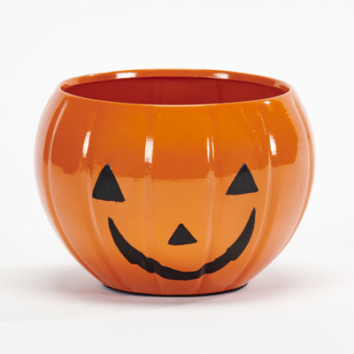 5" Halloween Metal Pumpkin Jack O Lantern Tabletop Container, Set of 2