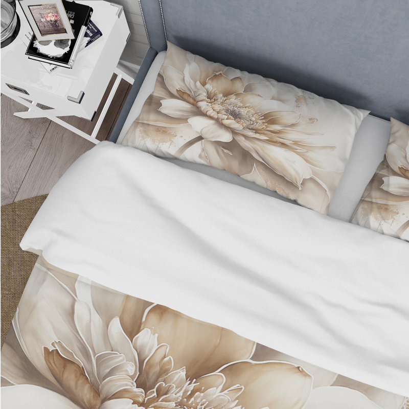 Ensemble de housse de couette simple fleur beige III - Floral, Housse de couette très grand et 2 très grandes t