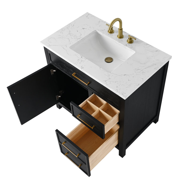 Reajean 36" Single Vanity, Ebony/Brushed Bronze