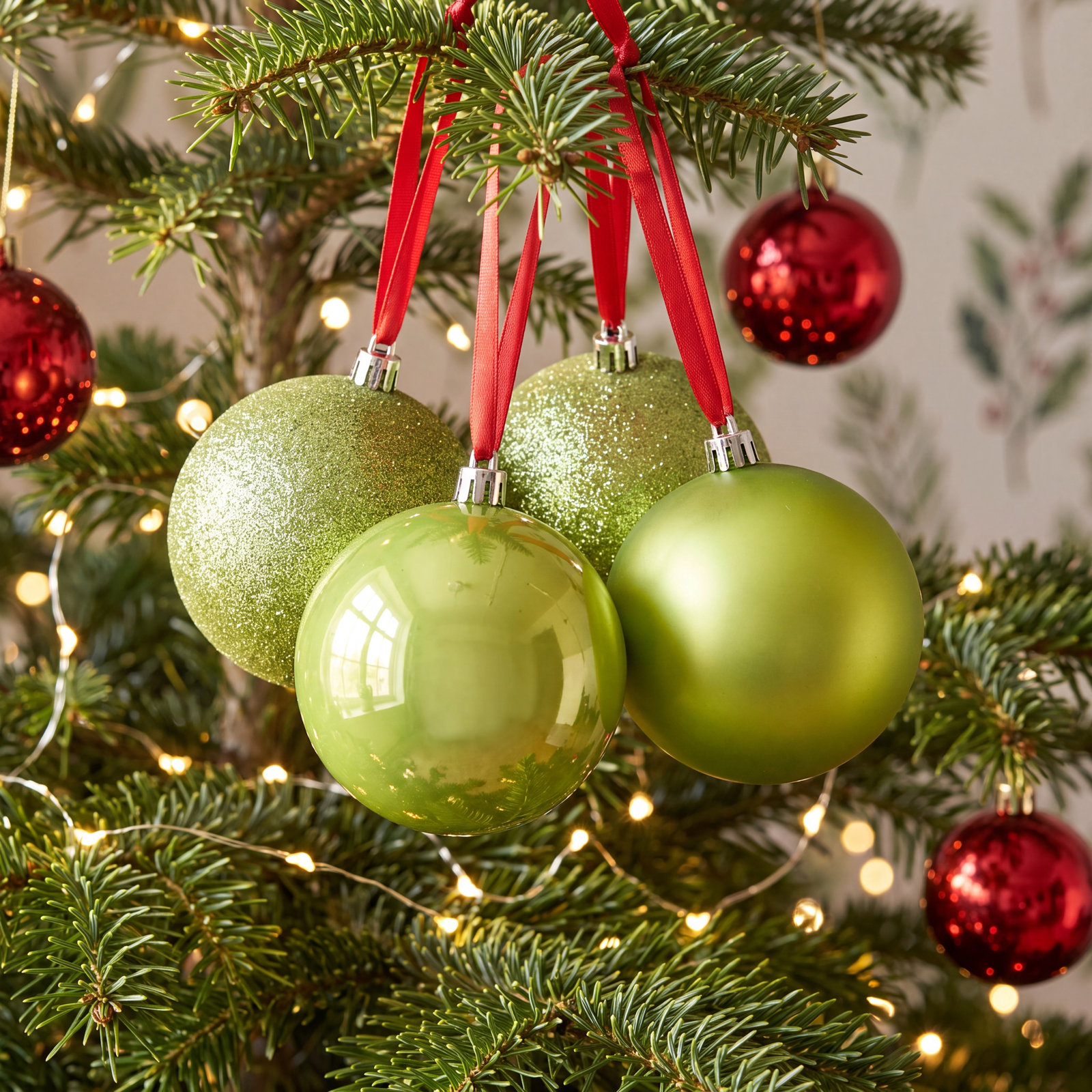 Shatterproof Bauble, 4.75" H x 4.75" W x 4.75" D, Lime Shiny, Matte, Glitter, Sequin