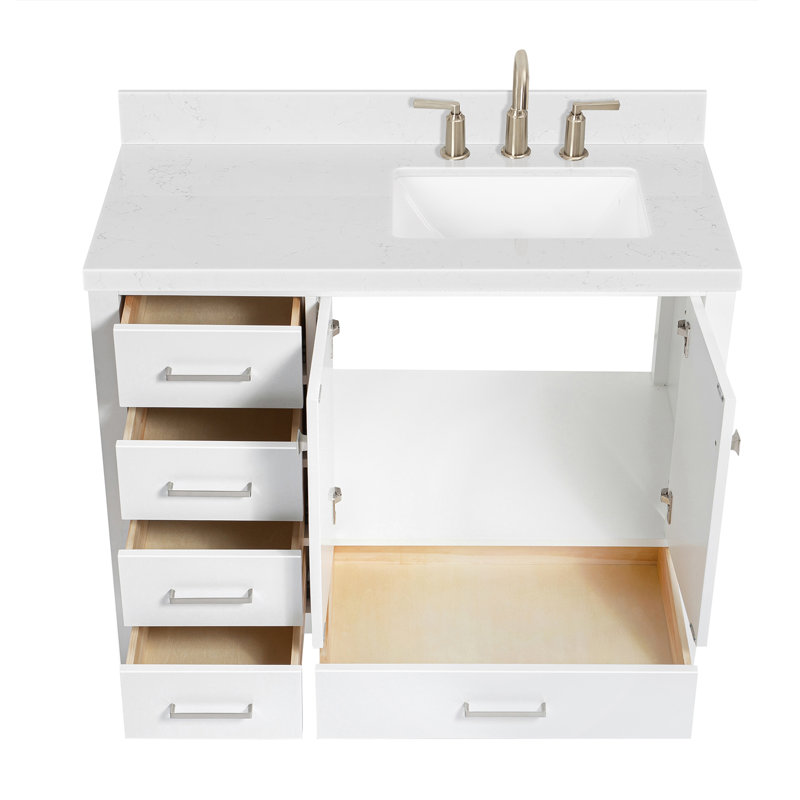  Meuble-lavabo simple 42,25 po avec plateau, Blanc, Right, Rectangular