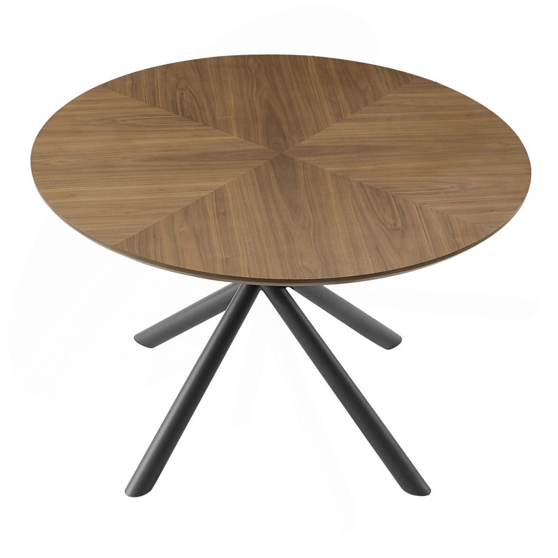53.14'' Round MDF Coffee Table End Table Short Leisure Tea Table Cross Legs Metal Base, Easy To Assemble, Walnut