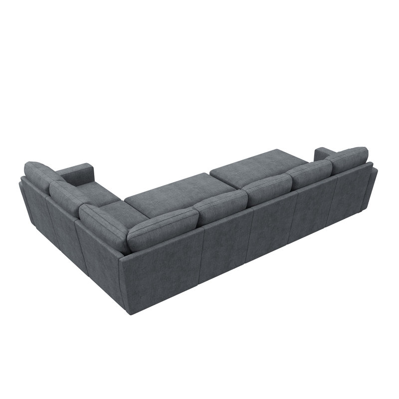 Caren L-shaped Sleeper Sectional Modular Sofa Bed With Storage Seat, Bluish Gray Polyester Blend