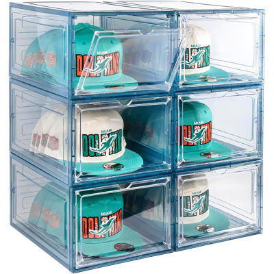 6 Pack Hat Organizer Box, Stackable Baseball Caps Holder Box Containers With Magnetic Door For Hats Snapback Cap Storag, Hat Rack Display Case, Holds 8 Hats Each